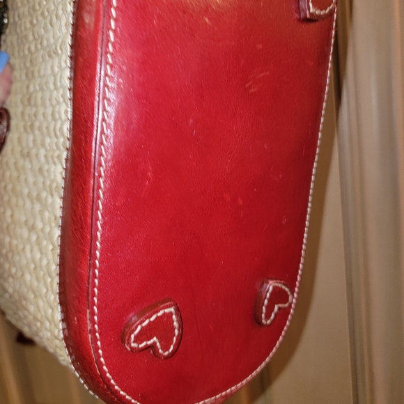 Marilyn Brighton Purse Leather Silver Red Bandana Liner Drawstring Sturdy Tote - Picture 2 of 8